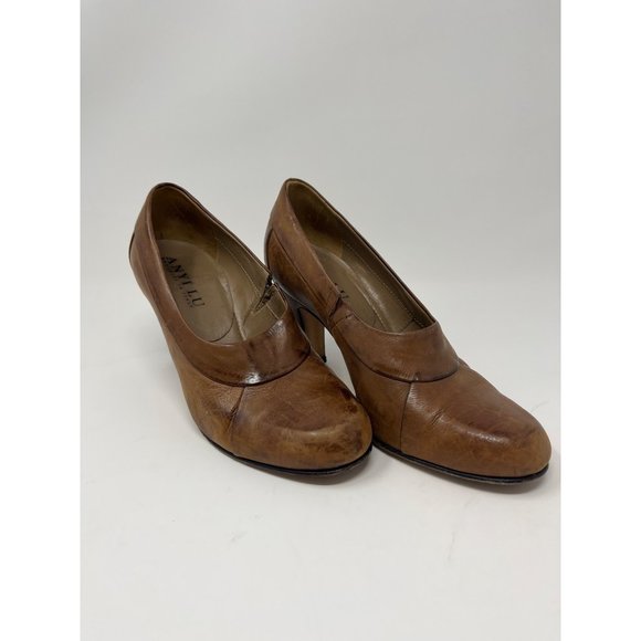 Anyi Lu Size 5.5 Euroupe 36‎ Chestnut Rustic Brown Soul Heel Leather Italy 2 1/2 - Picture 1 of 6